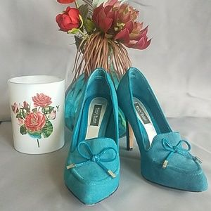 White and Black turquoise heels